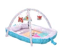 Lorelli - Manta de Juegos bebe actividades 2 en 1 Baby Nest - Gimnasio con arco para bebé convertible en Cuna nido con Juguetes de animales y espejo - Desde el nacimiento - Azul