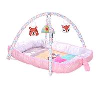 Lorelli - Manta de Juegos bebe actividades 2 en 1 Baby Nest - Gimnasio con arco para bebé convertible en Cuna nido con Juguetes de animales y espejo - Desde el nacimiento - Rosa