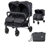 Lorelli silla de paseo gemelar dúo plegable ajustable cubrepiés bolsa de pañales, color:schwarz uni