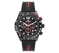 Lorenz Granpremio 030267AA - Reloj deportivo para hombre - Reloj cronógrafo de cuarzo - Reloj con correa de goma - Sub 100 metros, negro / rojo, Moderno