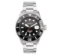 Lorenz Hydro-Sub 090011AA - Reloj suizo automático para hombre con correa de acero inoxidable y 500 metros (sumergible hasta 500 m), incluye caja con correa de goma, Negro , Moderno