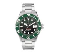 Lorenz Hydro-Sub 090011DD - Reloj suizo automático para hombre con correa de acero inoxidable y 500 metros de profundidad de buceo profesional, caja con correa de goma, Verde, Pulsera