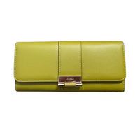 Lorenz Monedero Matinee para mujer, piel sintética de grano de búfalo con ranuras para tarjetas, ventana de identificación y sección para monedas, verde lima, One Size, Clásico