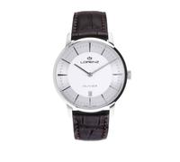 Lorenz - Reloj de pulsera para hombre clásico ultra plano Swiss Made - Reloj de cuarzo modelo Olivier 090016AA - Reloj con correa de cuero marrón, plata, clásico, plata, Clásico