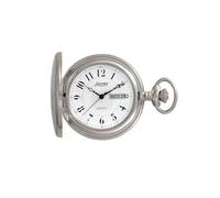 Lorenz Treno 030222AA - Reloj de bolsillo de cuarzo de acero inoxidable - Esfera con números arábigos - Incluye soporte para apoyo y cadena de acero