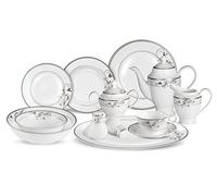 Lorenzo 57 piezas elegante de porcelana de hueso para 8 juegos de vajilla de viola, plata