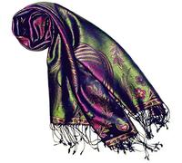 Lorenzo Cana Pashmina Bufanda para palanca de cambios, tejido jacquard 100% seda, diseño de cachemira, tela de seda, pashmina de seda, multicolor 70 x 190 cm, Color morado, verde y negro., Talla