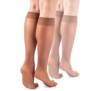 LORES Basic Calcetines Altos hasta la Rodilla para Mujer 15 DEN High Pop Mate Medias Semitransparentes 2 Pares Natalie, arena, Altoa única