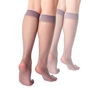 LORES Basic Calcetines Altos hasta la Rodilla para Mujer 15 DEN High Pop Mate Medias Semitransparentes 2 Pares Natalie, plata, Altoa única