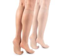 LORES Basic - Calcetines altos hasta la rodilla para mujer, 15 DEN, mate, semitransparentes, 2 pares, Natalie, marrón claro, Altoa única