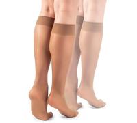 LORES Basic Medias de rodilla para mujer 15 DEN Alta Pop Mate Semitransparente 2 pares Natalie, Bronce, Talla única