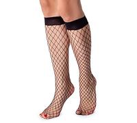 LORES Calcetines hasta la rodilla para mujer, estilo red, talla libre, patrón de diamante, Nana Nero, Talla única