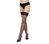 LORES Medias autoadhesivas de sujeción para mujer con encaje, medias de muslo alto de silicona, 15 denier, por encima de la rodilla, Mocca M/L