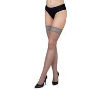 LORES Medias autoadhesivas de sujeción para mujer con encaje, medias de muslo alto de silicona, 15 denier, por encima de la rodilla, Silver XS/S