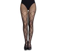 LORES Medias finas negras mate semitransparentes para mujer con patrón de diamantes de oficina escolar sexy traje estampado, Moderna Nero, M/L