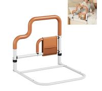 LORESJOY Barandilla Cama Adulto Plegable, Asidero Cama, 4 Alturas Ajustables con Bolsillo de Almacenamiento, Ayuda para Levantarse de la Cama Anticaídas, Barrera Ajustable, Asidero Mayores
