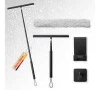 LORESJOY Rasquetas Limpiacristales para Ducha de Silicona con Soporte, Limpiacristales con Mango Extensible, Rasqueta limpiacristales y Microfibra Ventana Arandela (Negro)