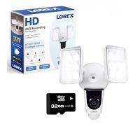 Lorex Cámara reflector con cable de 1080p - Cámara de seguridad para el hogar de 32 GB con visión nocturna IR, detección de personas y luz de inundación - Cámara de vigilancia exterior (blanco)