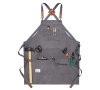 Lorheyar Delantal De Trabajo De Lona Resistente con 6 Bolsillos Y Tirantes Cruzados para Carpintería, Cocina, Barbería, Artesanía - Impermeable Y AjustableGrey,1