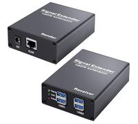 LornCeng Extensor USB 3.0 a través de Ethernet Cat6a/7 - Transmisión de 330 pies (100 m) 5 Gbps, hub USB 3.0 alimentado por 4 puertos, entrada USB-C, Plug & Play, sin controlador para dispositivos