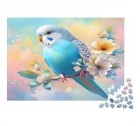 Loro Azul Puzzle de 1000 Piezas Puzzle para Adultos Papel Escena Floral Fresca Relajación Atención Decoración Familiar Regalo 70x50cm/1000pcs