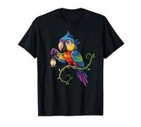 Loro Colorido con Linterna Escena Nocturna mágica Camiseta