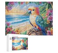 Loro Colorido en la Rama en Sunset Beach Puzzle 300 Piezas para Parejas Colaboración En Casa Pensamiento Estratégico Regalo para Romance 300 PCS