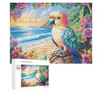Loro Colorido en la Rama en Sunset Beach Puzzle 500 Piezas para Familia Ocio Interior Espíritu De Equipo Regalo para Temporada Festiva 500 PCS