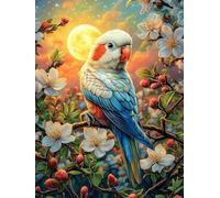 Loro con Flores de Cerezo Under The Moon Rompecabezas 300 Piezas Cartón para Principiantes Vida Silvestre y Mascotas Días Lluviosos Tiempo Libre En Casa para Reyes Magos Detalle De Cumpleaños 300 PCS