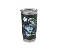 Loro cuáquero aullando a la Luna 90's Retro Monk Parakeet Vaso térmico de acero inoxidable de doble pared