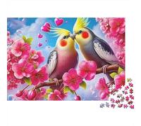Loro Enamorado Puzzle de 1000 Piezas Papel Adultos Flor de Cerezo Romántica Corazón Cielo Relajación Puzzle para Toda la Familia Regalo 38x26cm/1000pcs