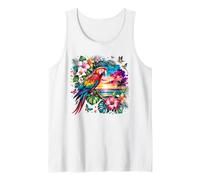 Loro Guacamayo exótico Tropical Floral Vista al Mar Camiseta sin Mangas