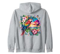 Loro Guacamayo exótico Tropical Floral Vista al Mar Sudadera con Capucha