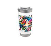 Loro Guacamayo exótico Tropical Floral Vista al Mar Vaso térmico de acero inoxidable de doble pared