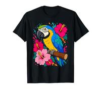 Loro Guacamayo Tropical e Hibisco Floral pájaro de la Isla Camiseta