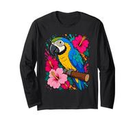 Loro Guacamayo Tropical e Hibisco Floral pájaro de la Isla Manga Larga