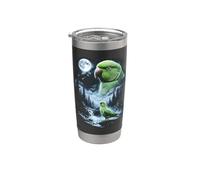 Loro indio Ringneck aullando a la luna 90's Retro Bird Vaso térmico de acero inoxidable de doble pared