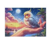 Loro sostenido en la Mano Puzzle 300 Piezas Estera Portátil Antideslizante Animal Pet Rompecabezas Familiar para Hombres Y Mujeres Aliviar Estrés Decoración Hogar 300 PCS