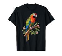 Loro Tropical en Rama con Hojas y Flores Rosas Camiseta