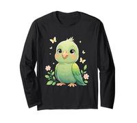 Loro Verde con Flores y Mariposas Manga Larga