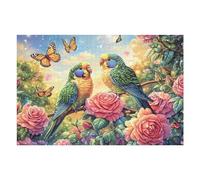 Loros en arbusto de Rosas Puzzles 1000 Piezas Actividad Familiar Rompecabezas 3D para Familia Juguete Educativo Aliviar Estrés Decoración Hogar 1000 PCS
