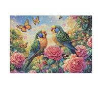 Loros en arbusto de Rosas Puzzles 300 Piezas Obra De Arte 3D Familiar Rompecabezas para Adultos Aliviar Estrés Decoración Hogar Moderno DIY 300 PCS