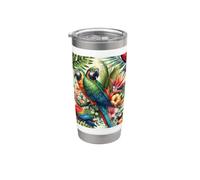 Loros Naturaleza Tropical Flores Exótico Aves Florales Loros Florales Vaso térmico de acero inoxidable de doble pared
