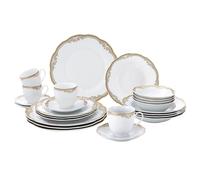 Lorren Home Trends Catherine - Vajilla de porcelana de 24 piezas, color dorado