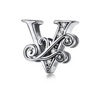 Lorrifal Alfabeto Inicial Encanto Letra Completa A-Z Letra Sólida Plata de Ley 925 Cubic Zircons Cuenta Cuelgan Colgante para Pandora European Pulsera Collar Mujeres Niñas Joyería Opcione de Regalo