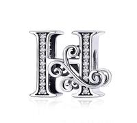 Lorrifal Alfabeto Inicial Encanto Letra Completa A-Z Letra Sólida Plata de Ley 925 Cubic Zircons Cuenta Cuelgan Colgante para Pandora European Pulsera Collar Mujeres Niñas Joyería Opcione de Regalo