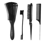 LORSEX Cepillo de pelo, cepillo desenredante para cabello negro natural, tipo afroamericano 3a-4c, juego de 3 cepillos lisos, cepillo de cerdas de plástico, cepillo de pelo de borde (negro)