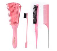 LORSEX Cepillo para el cabello, cepillo para desenredar el cabello natural para cabello afro 3a a 4c Cabello rizado ondulado enredado con juego de cepillo para peluquín de 3 piezas (rosa)