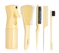 LORSEX Cepillo para el cabello con botella de spray de 200 ml, cepillo desenredante para cabello negro natural, tipo afroamericano 3a-4c, juego de 3 cepillos lisos (amarillo)