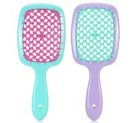 LORSEX Paquete de 2 cepillos para el cabello, cepillo desenredante para cabello natural para cabello rizado, ondulado y rizado (rosa rojo + verde claro)